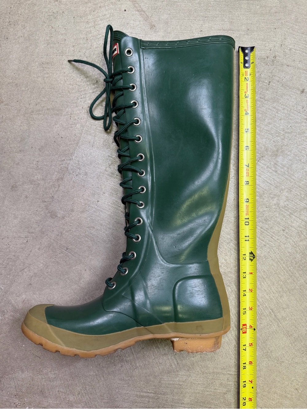 Hunter Women’s 7 Green Lace Up Tall Rubber Rain Boots Knee High circa 2010-2012 - Picture 15 of 16